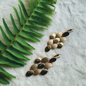 Shiny & Brushed Gold Plated Articulating Diamond Shaped Dangle Earrings, 1990s
